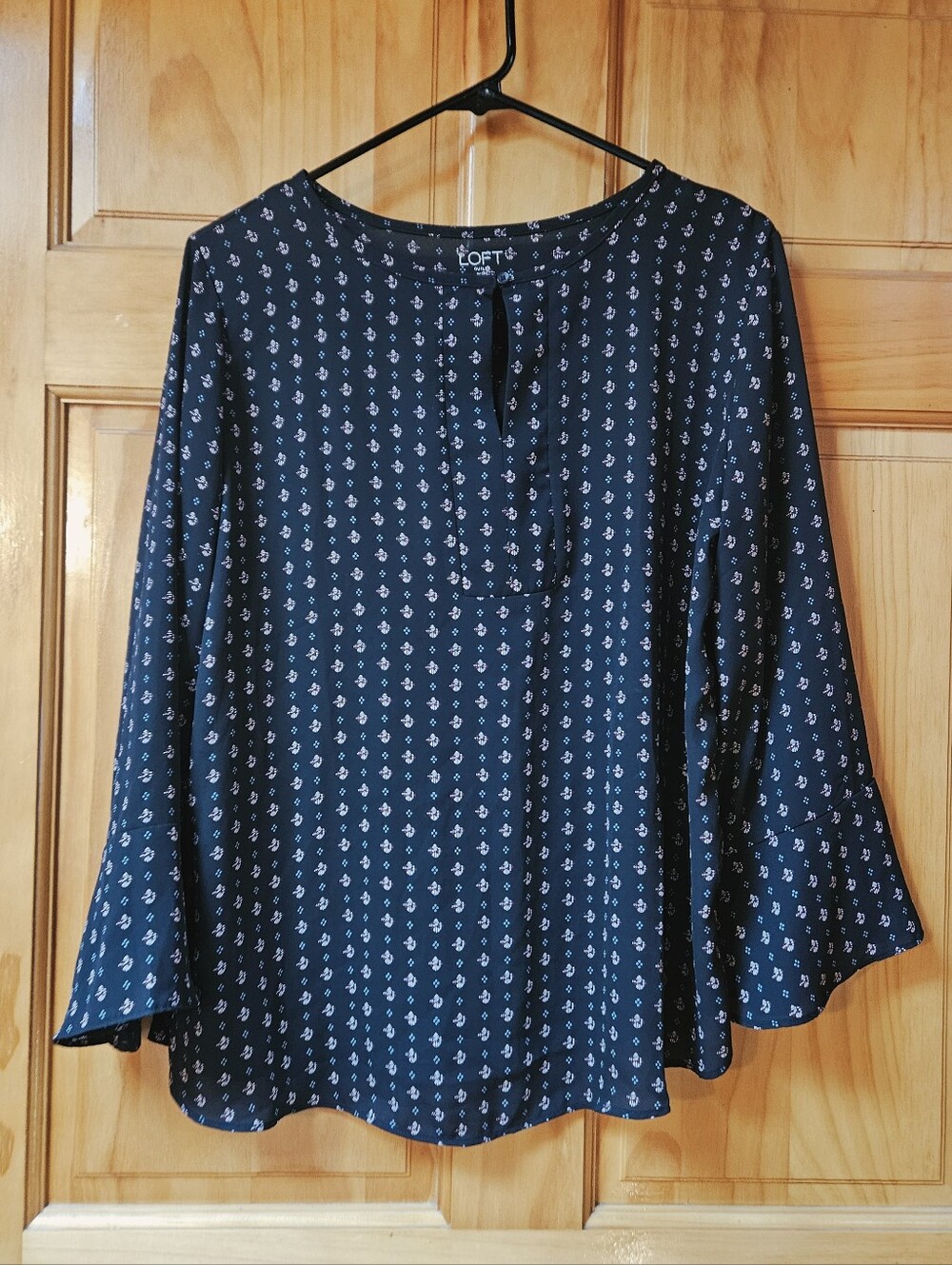 LOFT Black Print Long-Sleeve Tunic Blouse